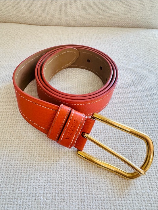 Prada Orange Leather Belt with Gold Buckle